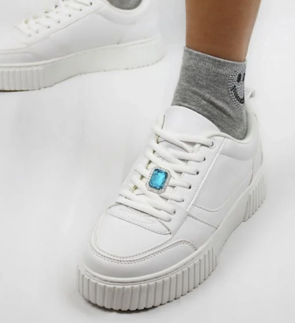 ShoeMe Charms für Schnürsenkel – Emerald mit türkisem Glasstein und weissen Kristallen