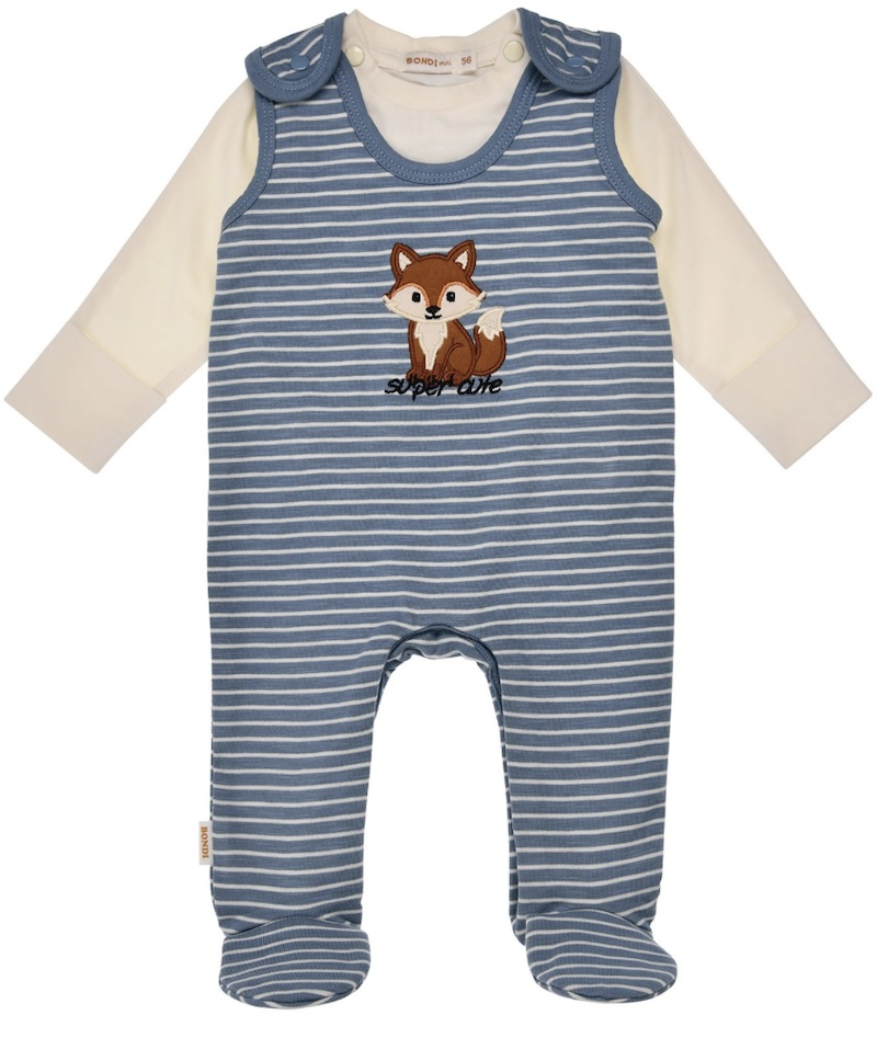 Bondi Strampler Blau Geringelt mit Fuchs - Super Cute Bondi Strampler Blau Geringelt mit Fuchs - Super Cute