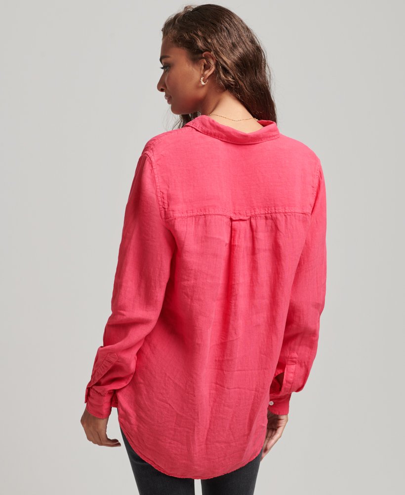 Superdry Lässiges Hemd aus Leinen im Boyfriend-Stil in Pink - SALE