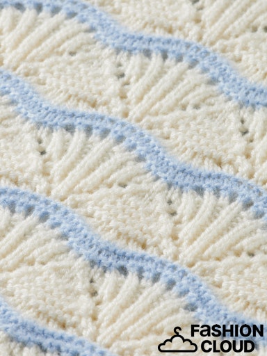 Scotch & Soda Boxy Strick Pullover mit Lochmuster & Kragen Hellblau Gestreift - SALE