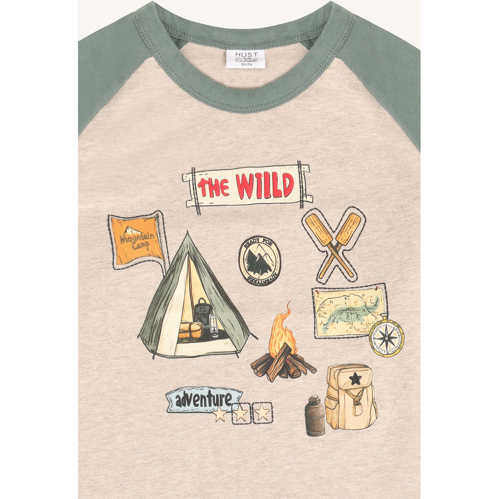 Hust & Claire Anton Raglan Langarm in Grau & Oliv - Wild Life & Camping