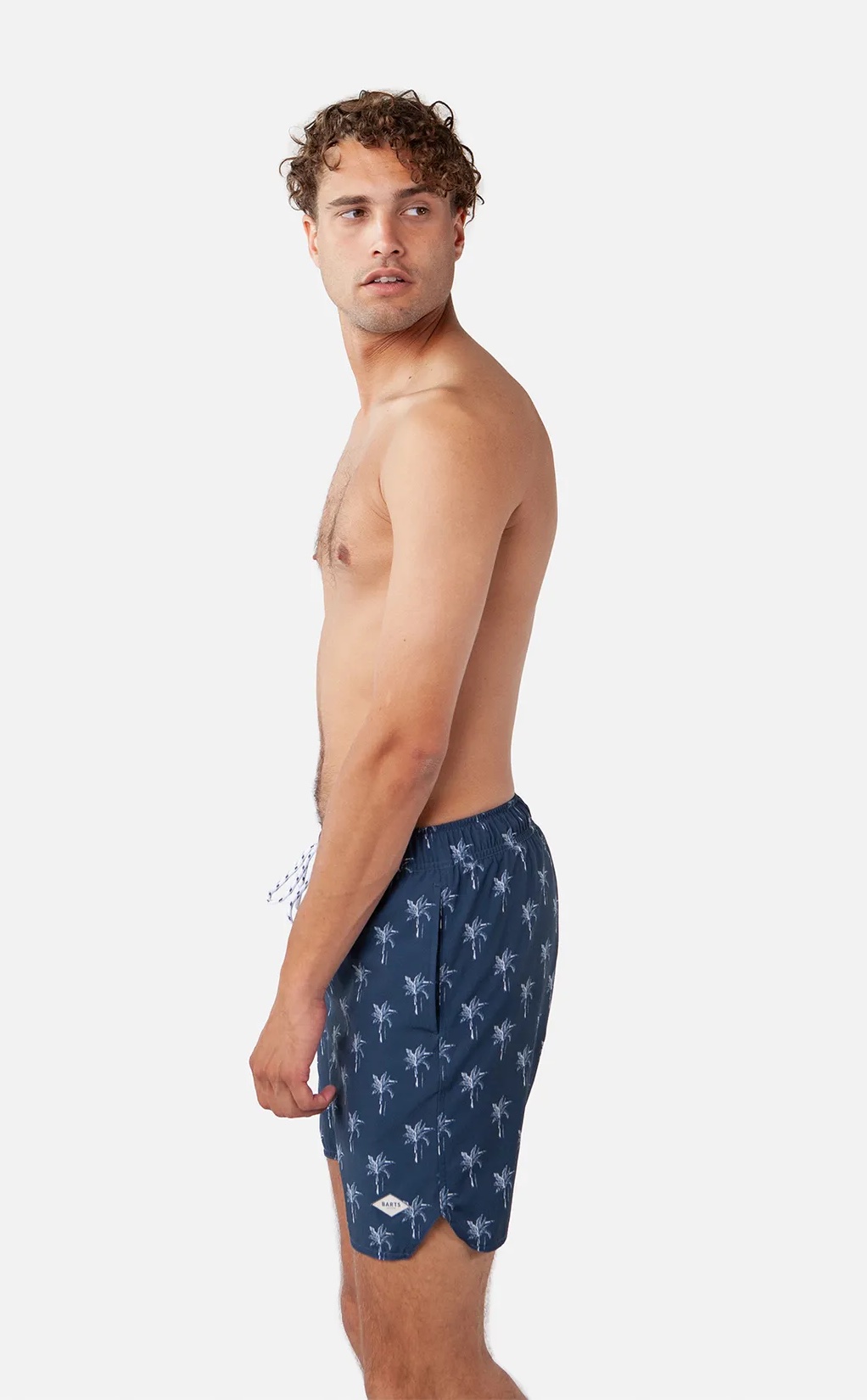 Barts Bernadou Badeshorts in Navy Blau mit Palmen Allover