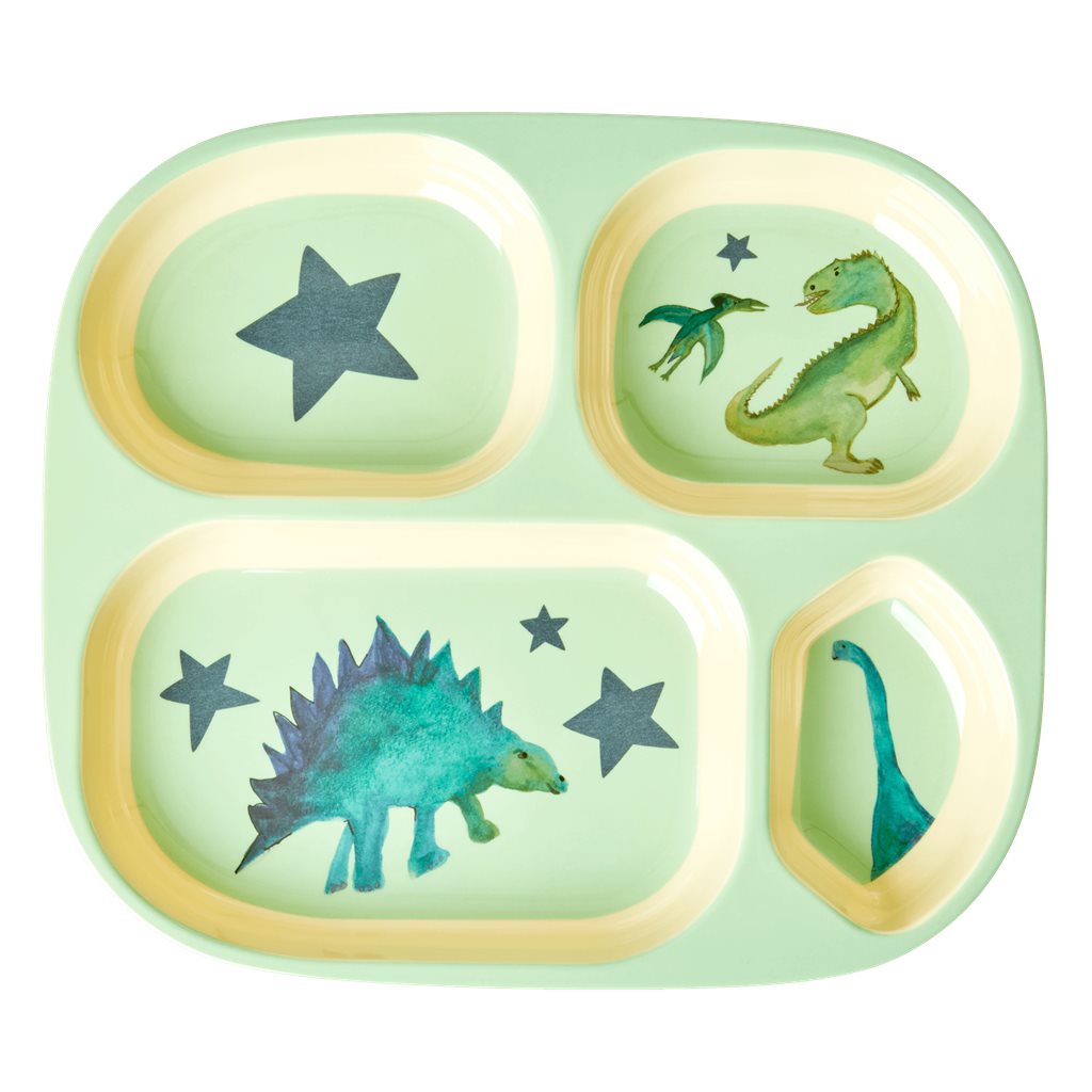 KIPL4-DIN_1_1024 RICE Melamin Kinderteller 4er-Teilung - Dinosaurier Print