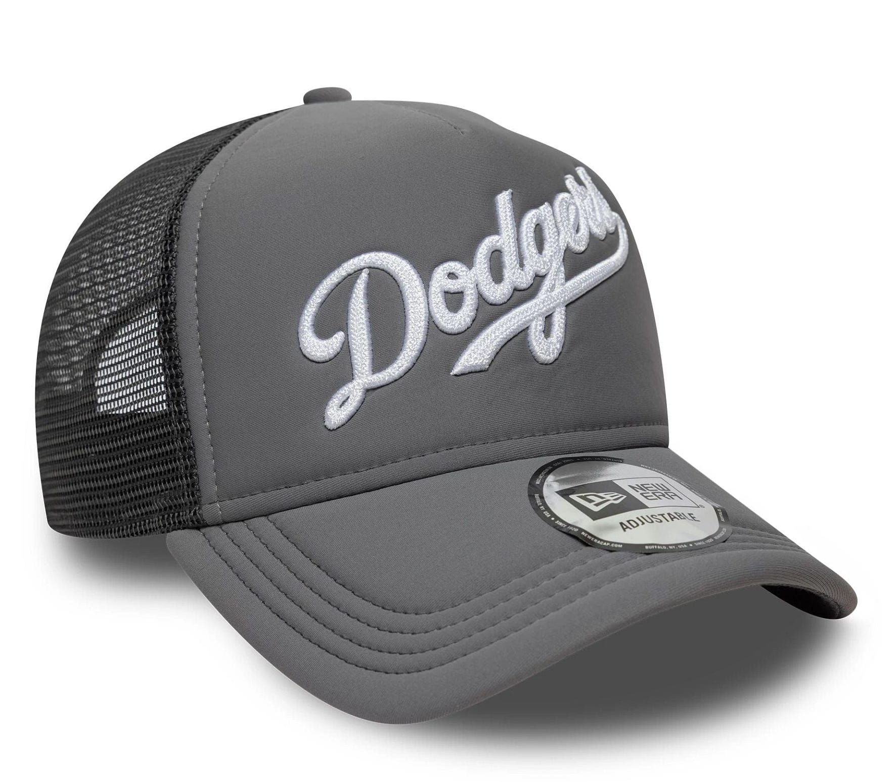 New Era Cap LA Dodgers MLB Script 9FORTY A-Frame Trucker Cap in Dunkelgrau New Era Cap LA Dodgers MLB Script 9FORTY A-Frame Trucker Cap in Dunkelgrau