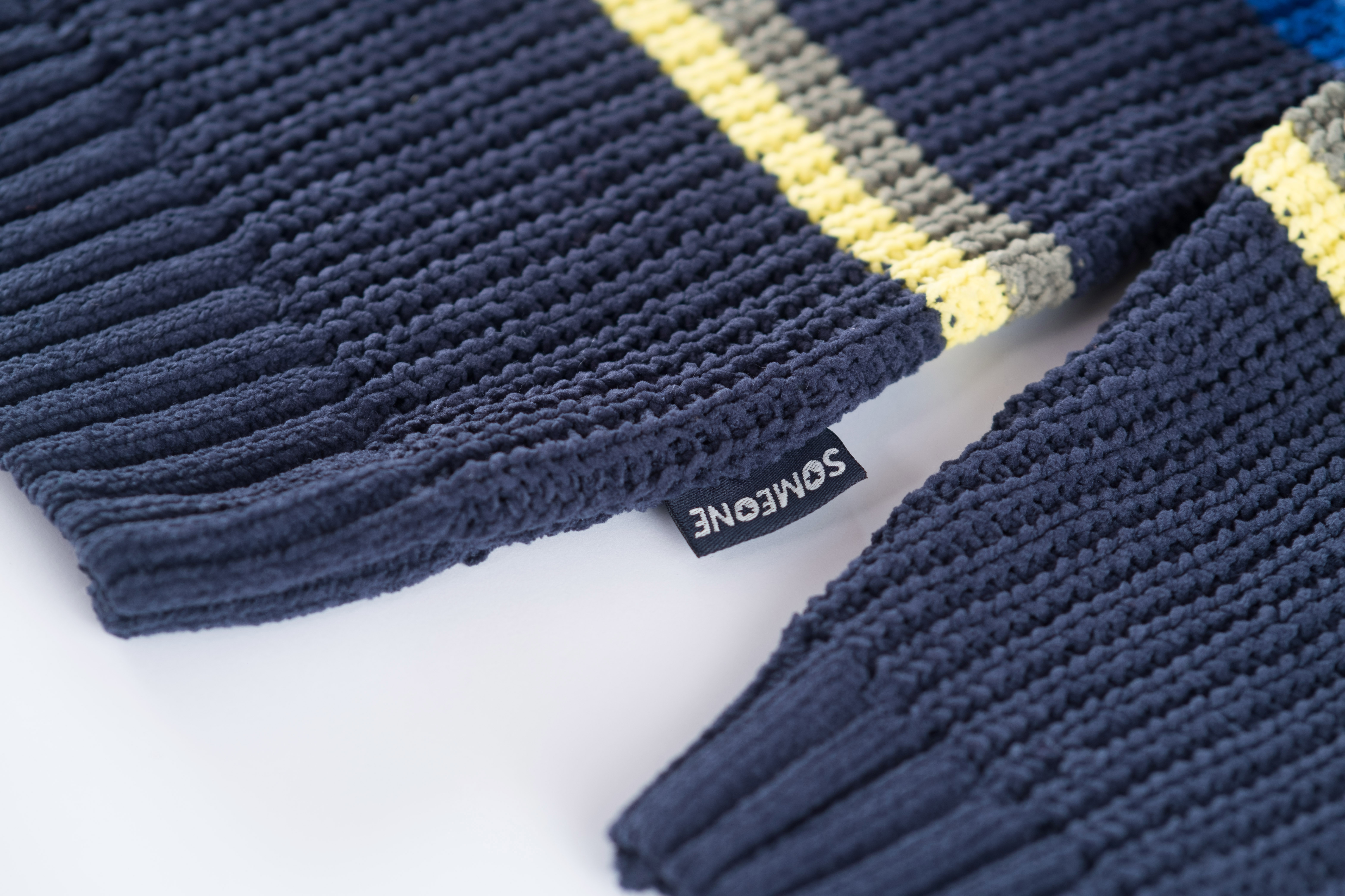 Someone Rocky Chenille Strickpulli Pullover mit Blockstreifen - Blau/Gelb - SALE