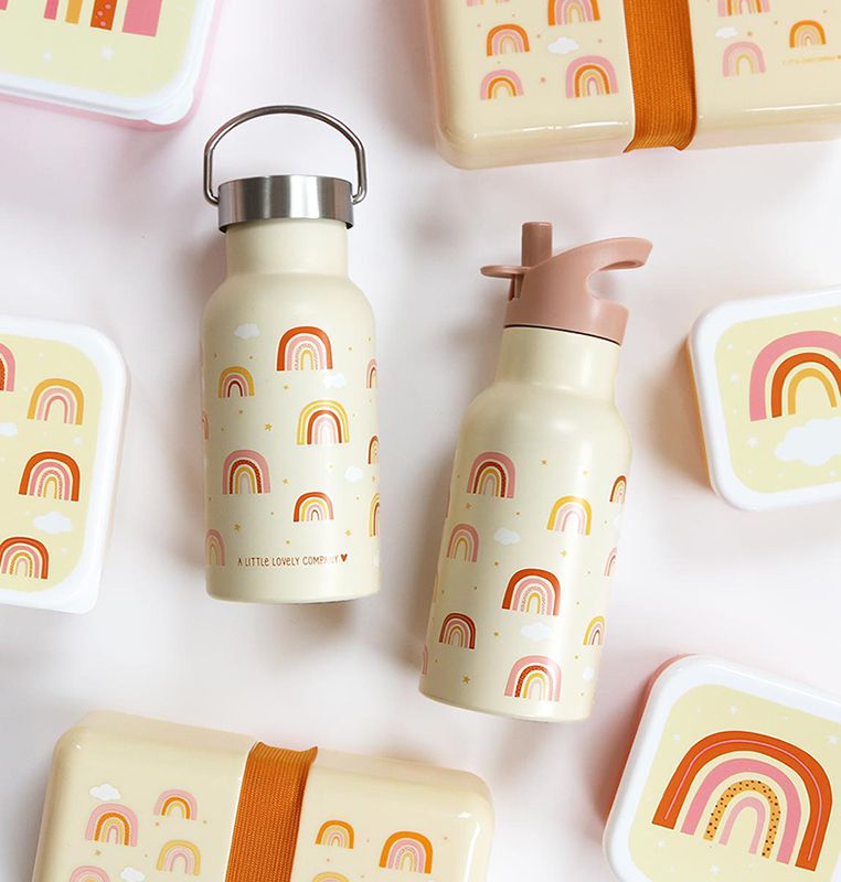 A Lovely Little Company Thermos Edelstahl Trinkflasche mit Strohhalm - Regenbogen