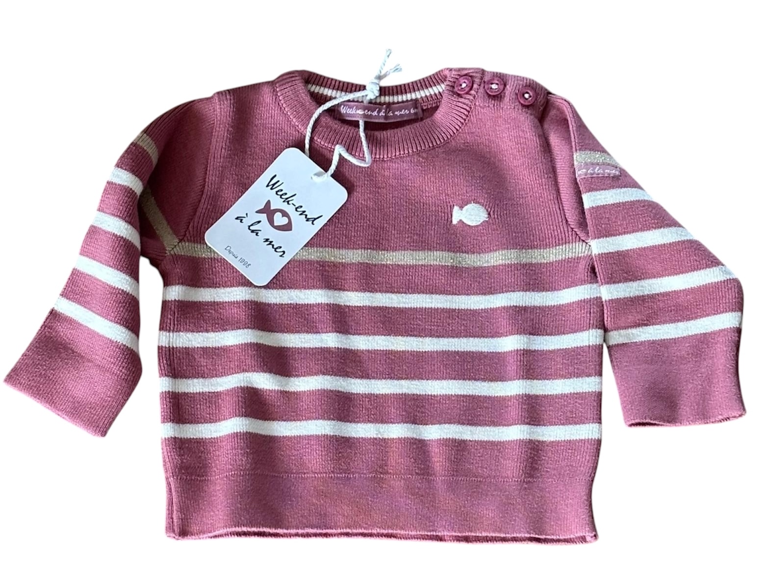 Weekend a la Mer Baumwolle Pullover in Altrosa mit Gold und Creme Streifen Weekend a la Mer Baumwolle Pullover in Altrosa mit Gold und Creme Streifen