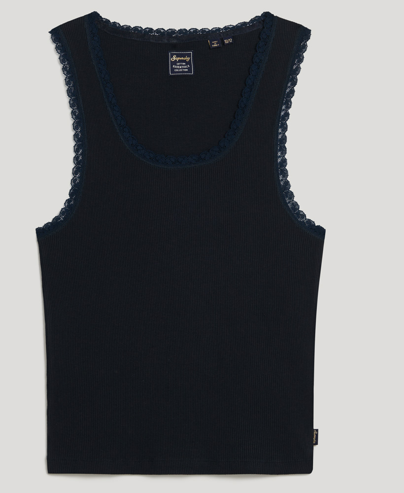 upload9223368955666241734 Superdry Damen Tanktop Athletic Essentials mit Spitzenbesatz in Dunkelblau