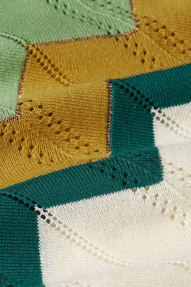 King Louie Agnes Strick Top Nova in Creme Grün Senf Chevron