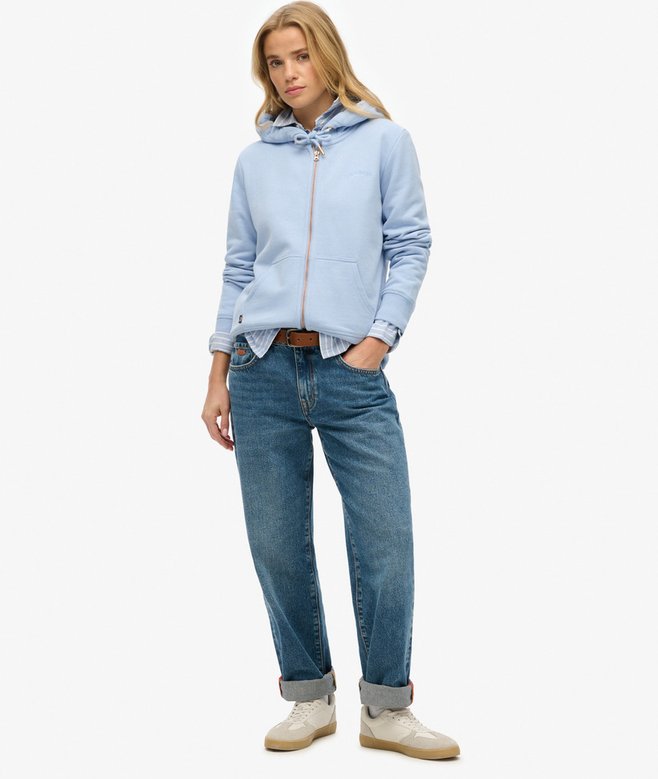 Superdry Damen Kapuzenjacke mit gesticktem Logo in Blau mit Roségold Reißverschluss Superdry Damen Kapuzenjacke mit gesticktem Logo in Blau mit Roségold Reißverschluss