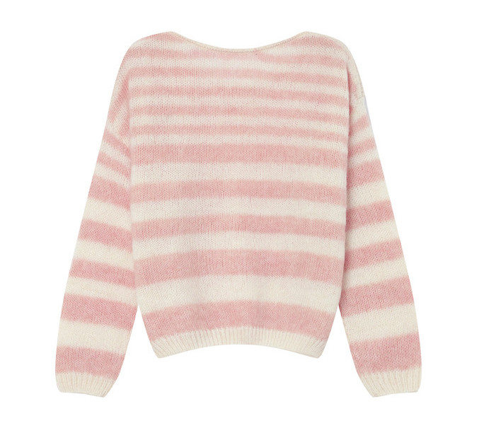 Grace & Mila SAND Strickpullover Cristal Rosa & Sand Gestreift mit Herz