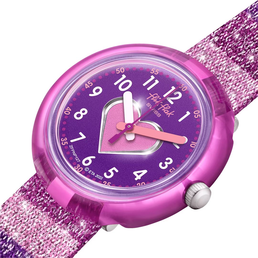 Flik Flak Uhr Kinderuhr - Stripy Glitter - Glitzer Streifen Lila