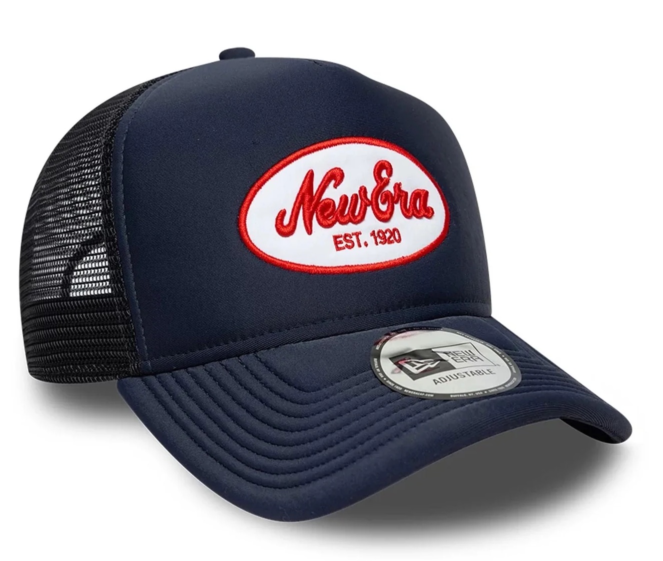 New Era Cap Oval Logo Patch 9FORTY A-Frame Trucker Verstellbare Cap Navy & Rot