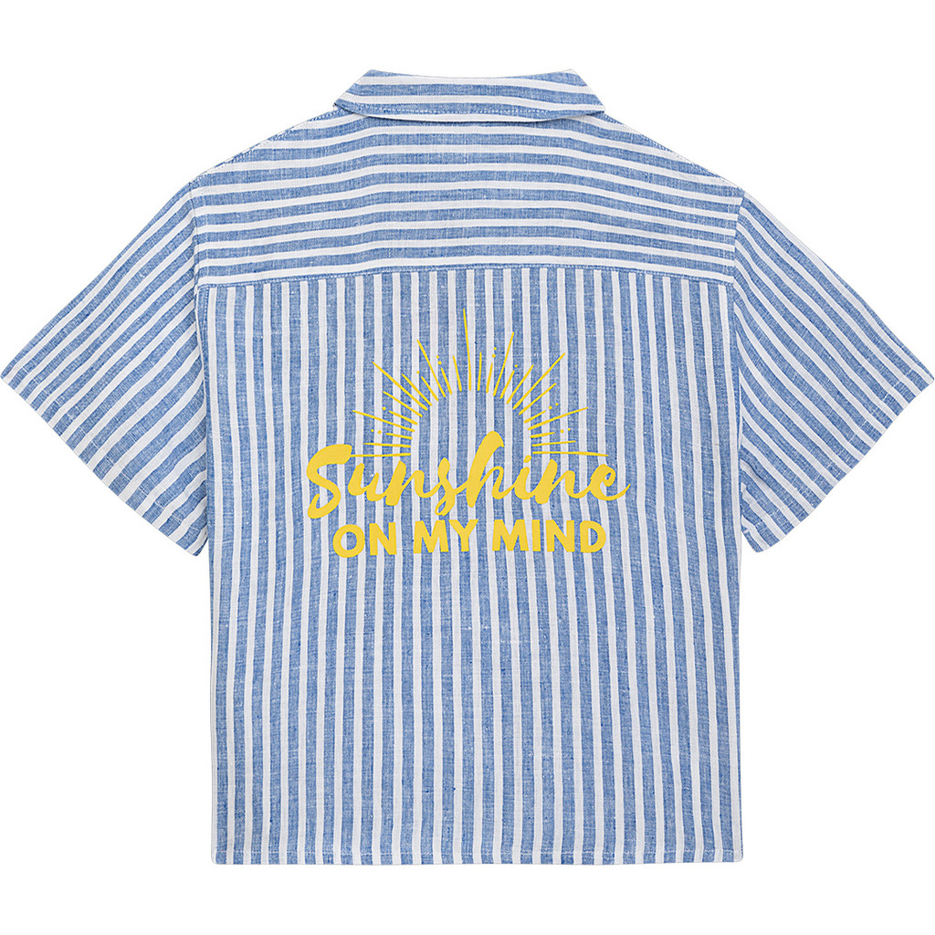 Danamade DNOA Damen Leinen Hemd Blau Gestreift mit Backprint - Sunshine