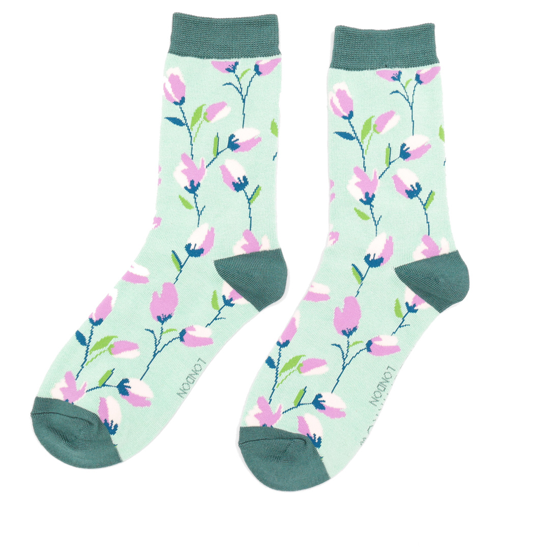 Miss Sparrow Bambus Socken in Mint Grün - Ditsy Blumen
