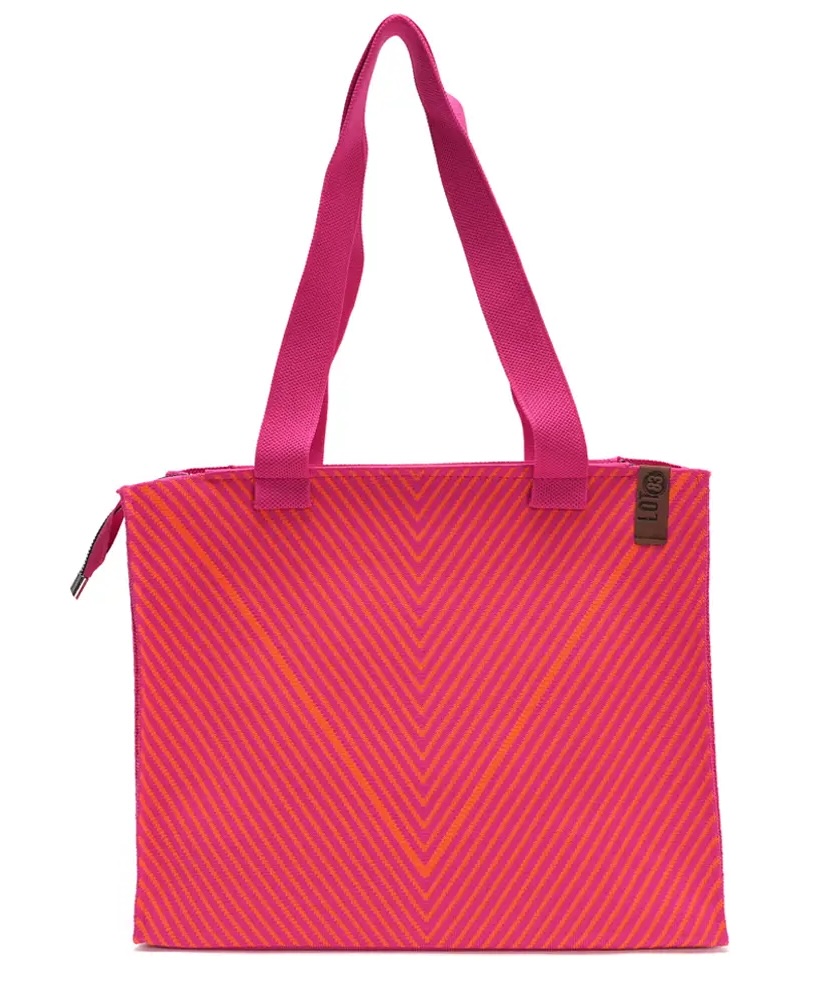 LOT83 Tote Bag Femke 28 – Robuster Stricktasche mit Reißverschluss Pink & Orange Zick Zack