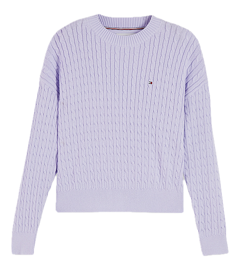 Tommy Hilfiger Strickpulli mit Zopfmuster - Lavender Ice - Helles Flieder Tommy Hilfiger Strickpulli mit Zopfmuster - Lavender Ice - Helles Flieder