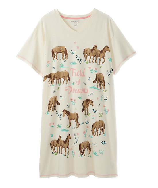 Little Blue House Nachthemd - Night Shirt - Field of Dreams - Pferde