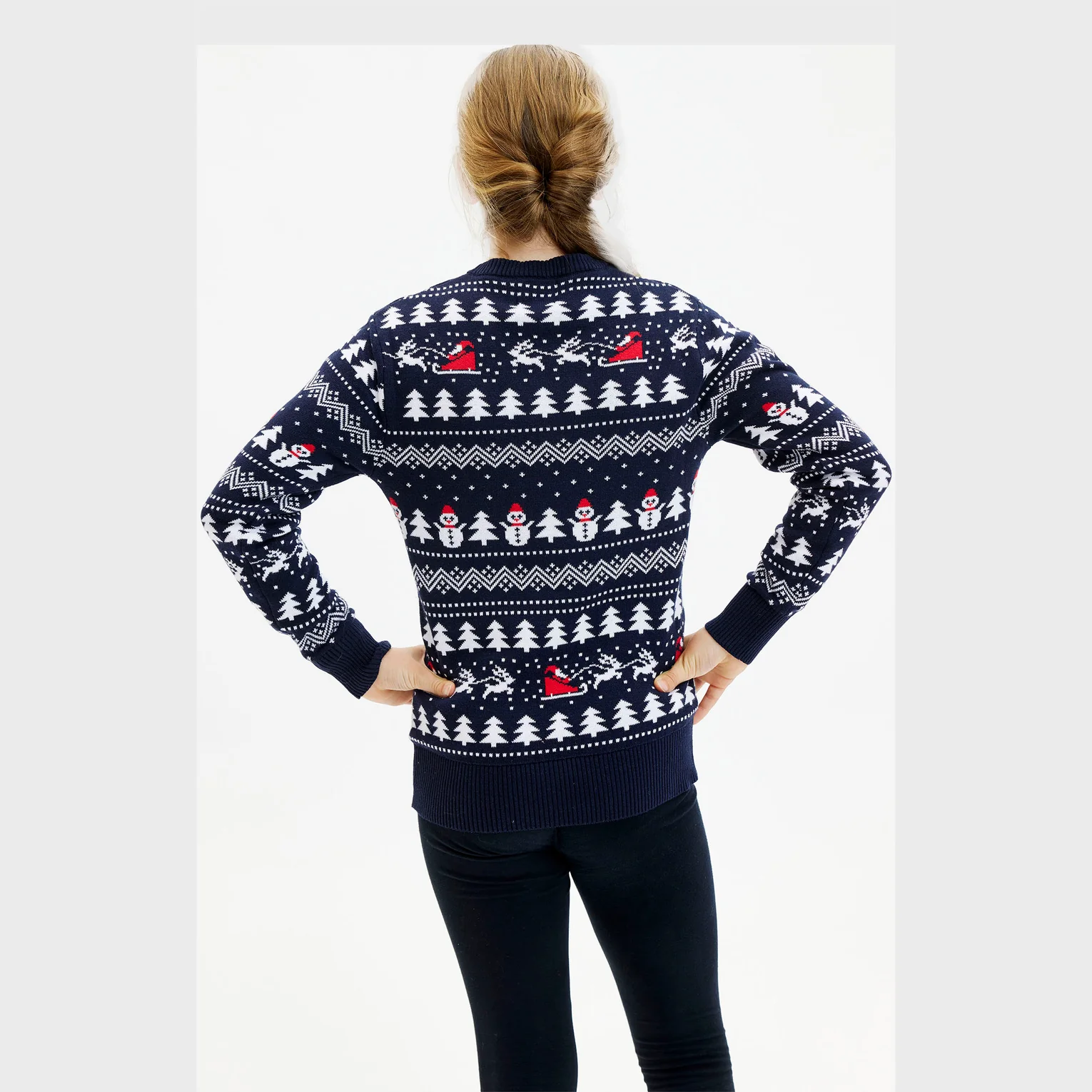 Christmas Sweater Unisex Stillvoller Weihnachtspullover in Marineblau - Schneemänner & Weihnachtsbäume