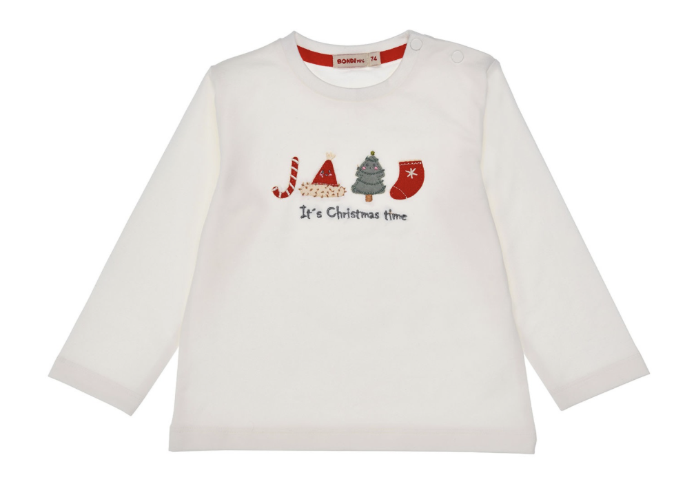 Bondi Langarm Shirt in Creme mit süßen Christmas Time Applikationen - Weihnachten