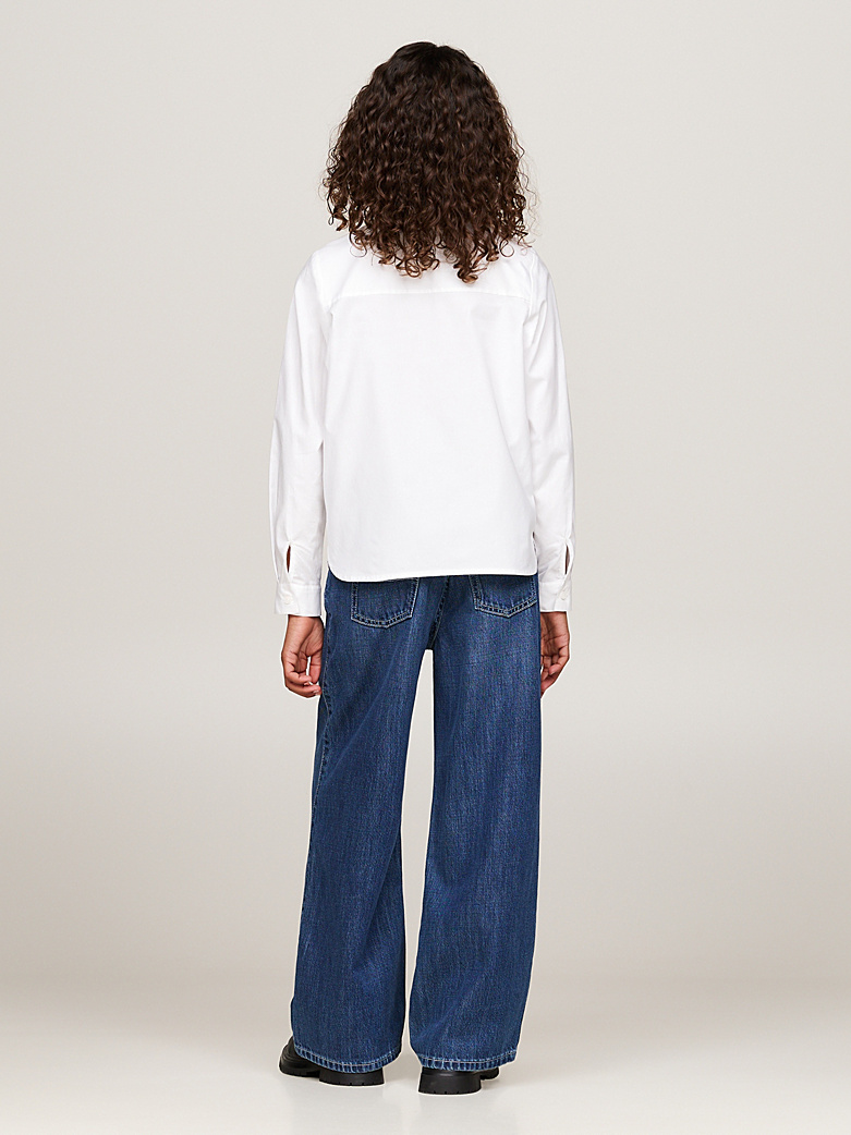 Tommy Hilfiger Ruffle Collar Popline Bluse mit Rüsche Kragen in Weiß