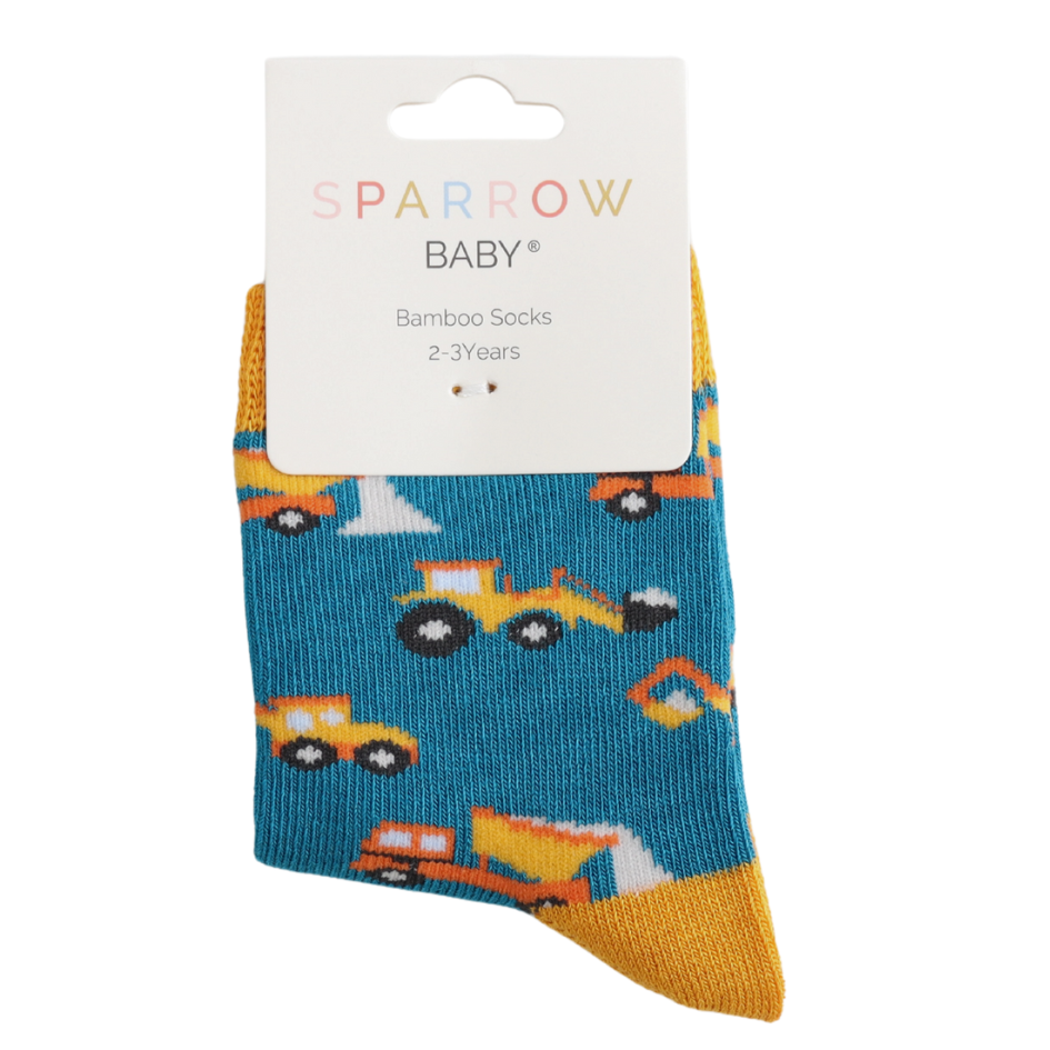 Miss Sparrow Bambus Kindersocken in Petrol Trucks - Bagger Miss Sparrow Bambus Kindersocken in Petrol Trucks - Bagger