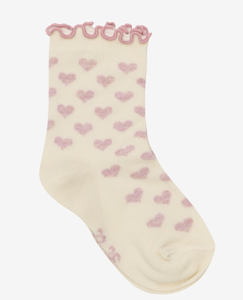 Minymo 2-er Pack Socken mit Lettuce Hem - Herzen Allover & Rosa