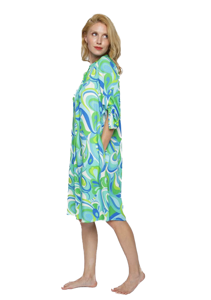 Emily van den Bergh Blusen-Kleid mit 3/4 Krempelärmel - Green/Aqua - SALE