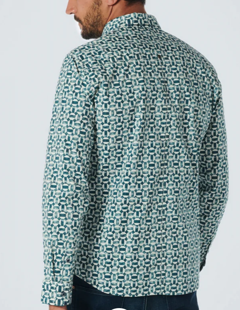 NO EXCESS Hemd Stretch - Allover Print in Ozeanblau/Weiß