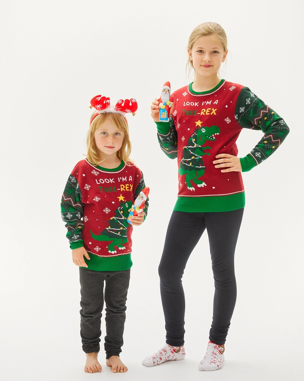 Christmas Sweater mit Beleuctung - Tree-Rex Dino Strickpullover zu Weihnachten