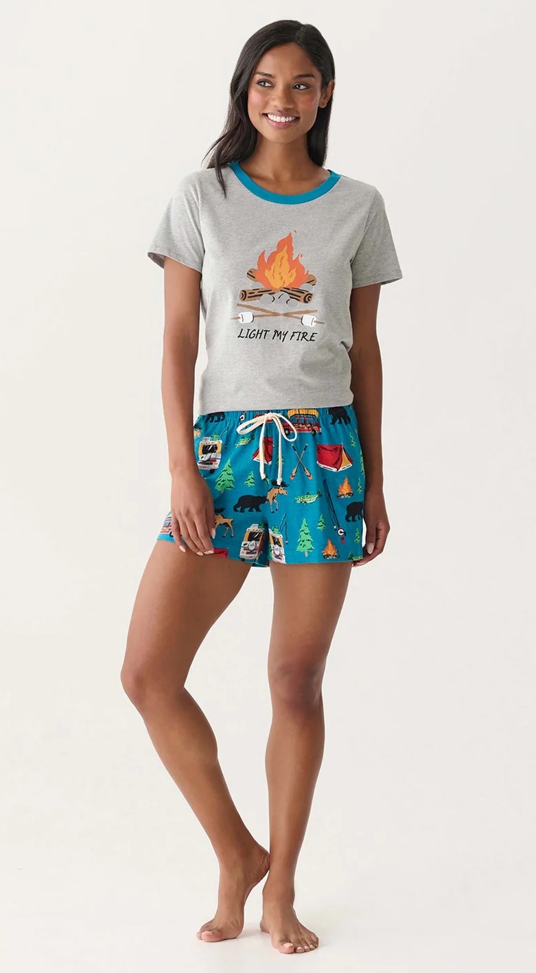 Little Blue House Damen Pajama T-Shirt Retro Camping in Grau - Light My Fire