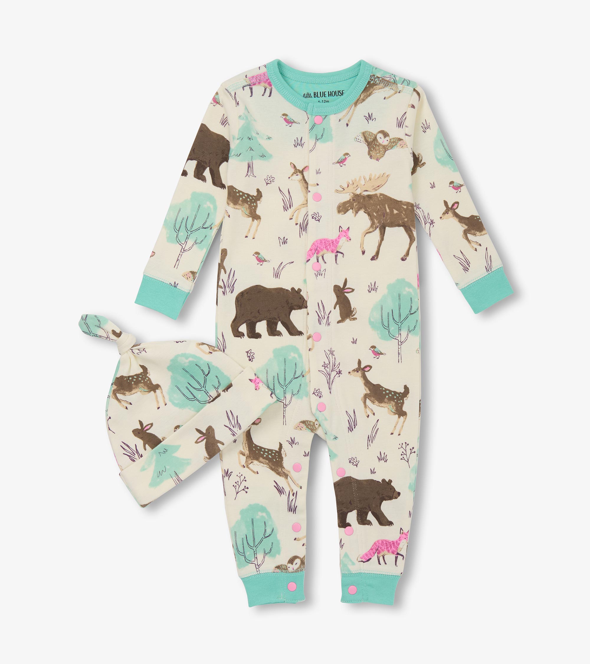 Little Blue House Baby Overall Strampler & Mütze Set Forest Creatures - Waldtiere