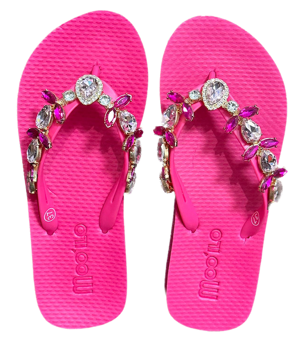 Moo' Ilo Damen Flip Flops mit Strasssteinen in Dora Pink + Neoprene Pink & Gold Zebra Clutch Moo' Ilo Damen Flip Flops mit Strasssteinen in Dora Pink + Neoprene Pink & Gold Zebra Clutch