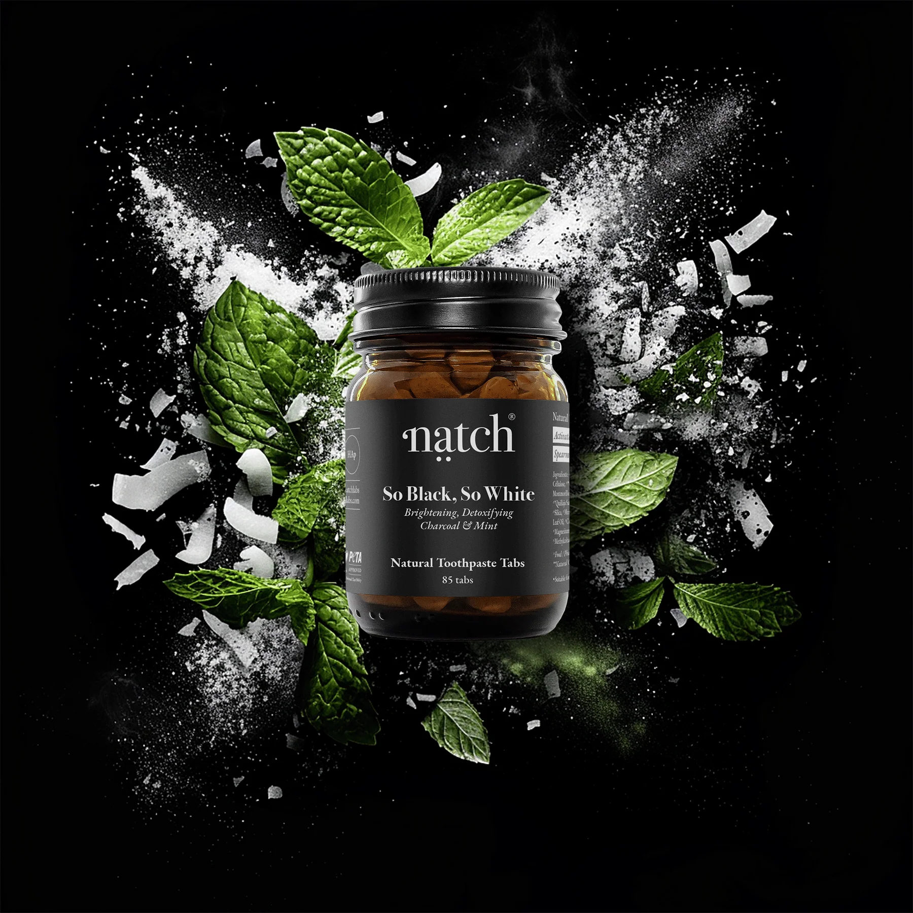 NATCH Zahnpasta-Tabletten für natürlich strahlend weiße Zähne - So Black, So White