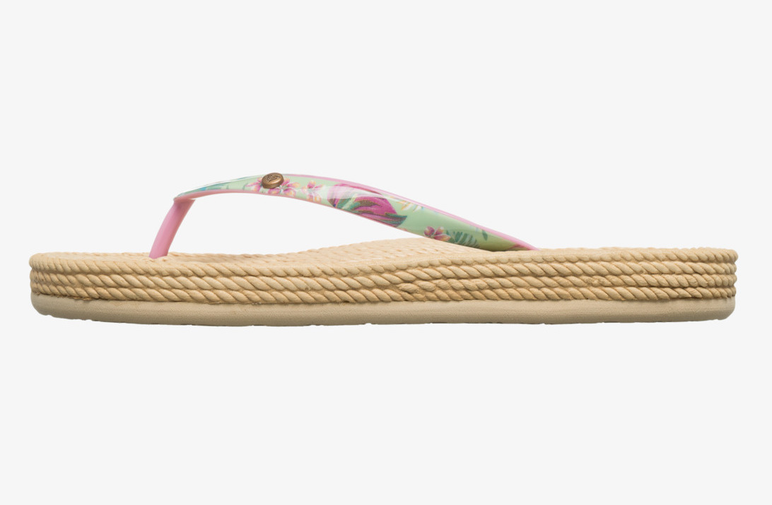 Roxy South Beach Flip Flop Sandalen für Frauen - Grün & Pink Blumen