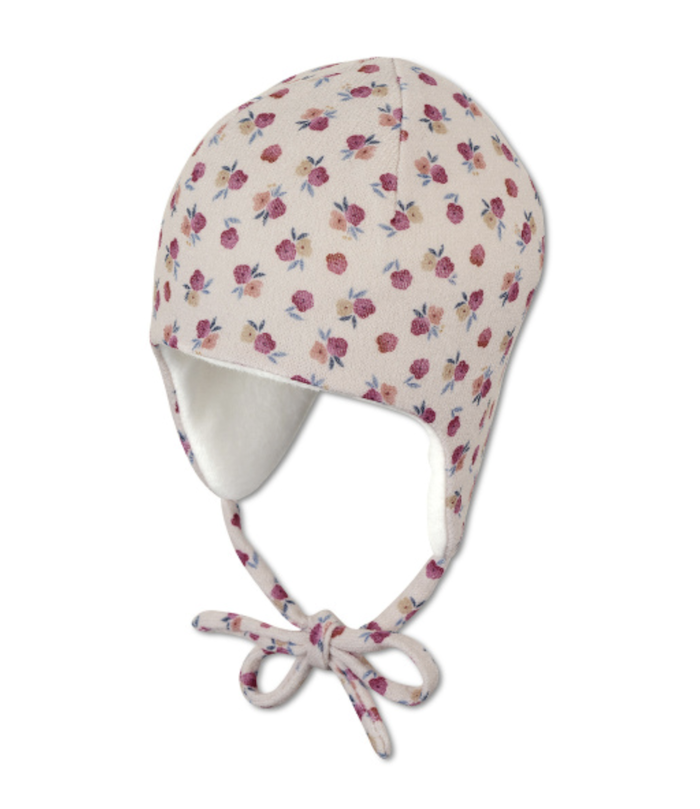 Sterntaler Beanie Strickmütze mit Baumwolle Fleece Futter & Bänder - Blumen