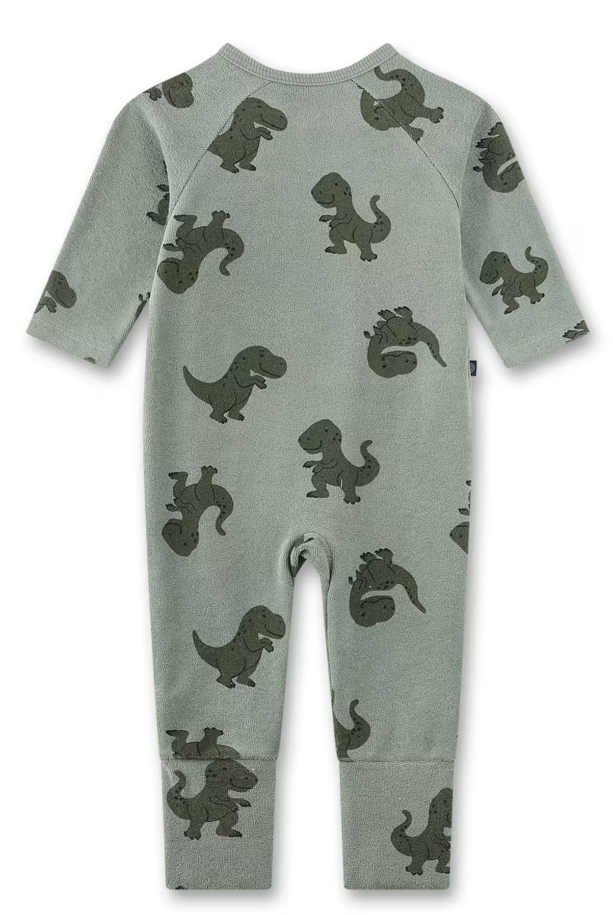 Sanetta Baby Frottee-Schlafoverall mit Dino-Allover in Khaki – Strampler mit Klappfüßchen