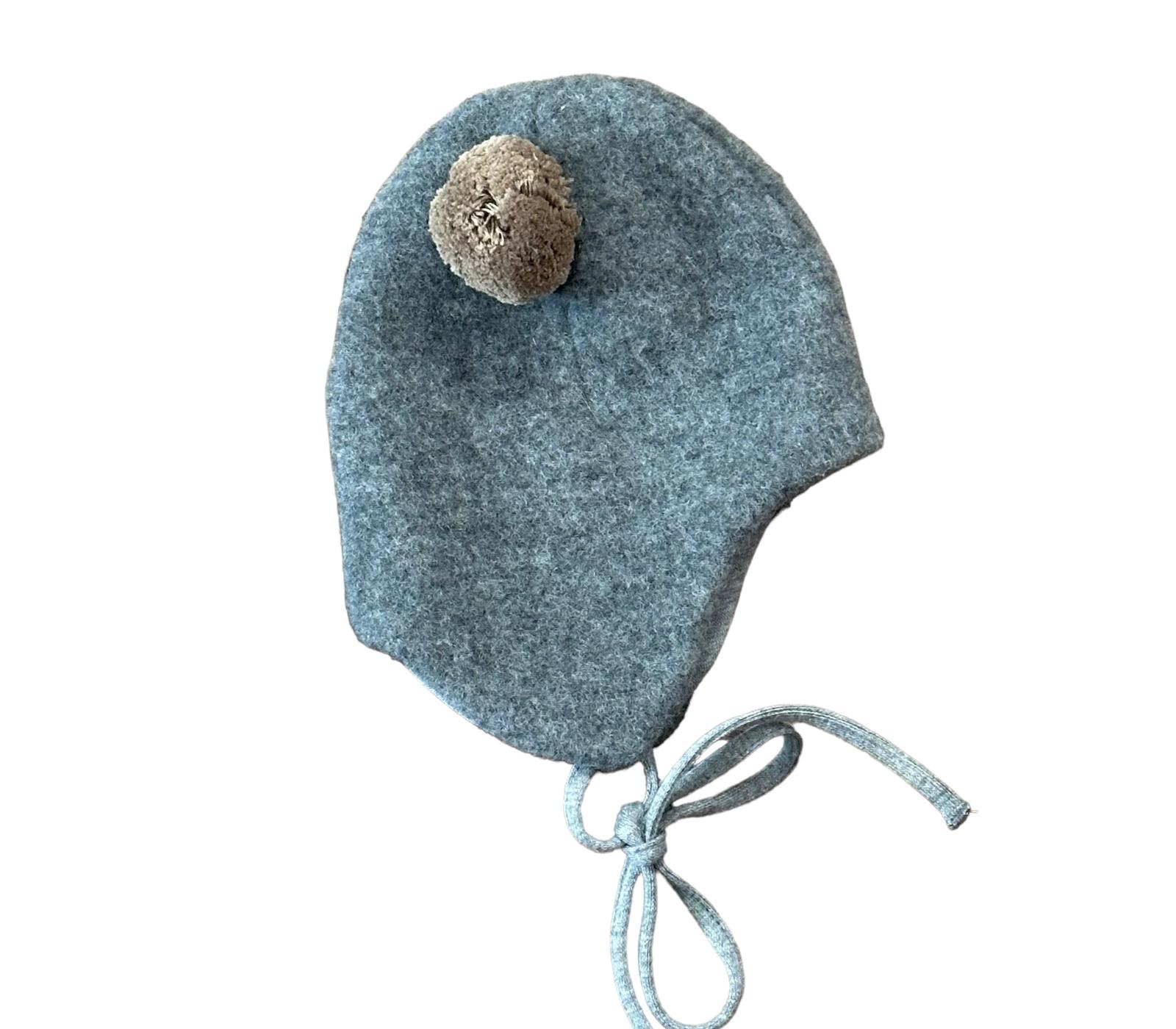 Pure Pure Merinowolle Baby Fleece Mütze mit Zwei Bommel in Grau & Braun Pure Pure Merinowolle Baby Fleece Mütze mit Zwei Bommel in Grau & Braun