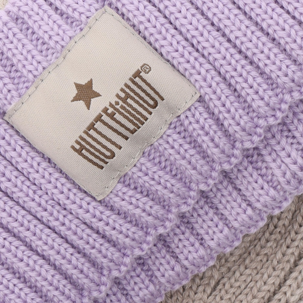 HUTTELiHUT Wollmütze Beanie aus Wolle Color Block Beige & Flieder