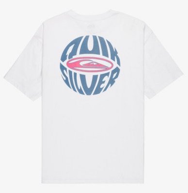 Quiksilver Quikglobe Kurzarm T-Shirt für Männer in Weiß mit Funky Blau & Pink Print Quiksilver Quikglobe Kurzarm T-Shirt für Männer in Weiß mit Funky Blau & Pink Print