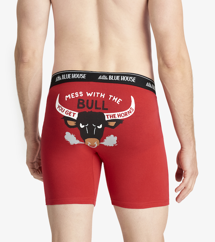 Little Blue House Boxer Short Unterhose - Mess with the Bull, You get the Horns