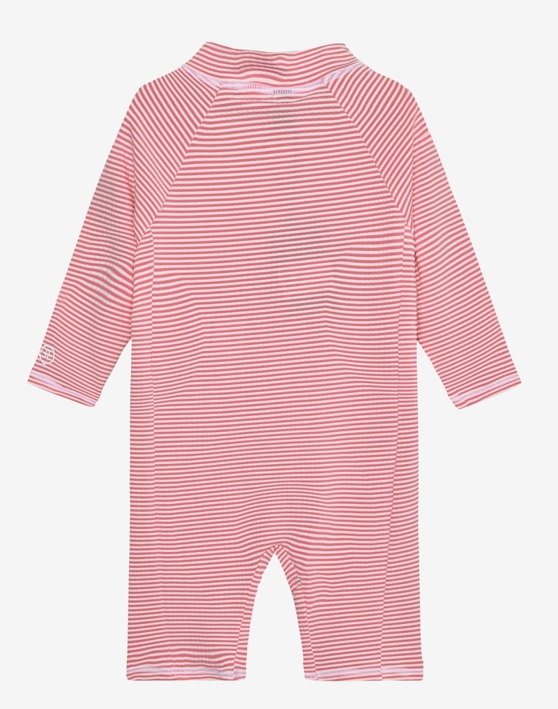Color Kids Baby Langarm Badeanzug Overall mit UPF 60 UV Schutz - Pink Lemonade Coral Gestreift