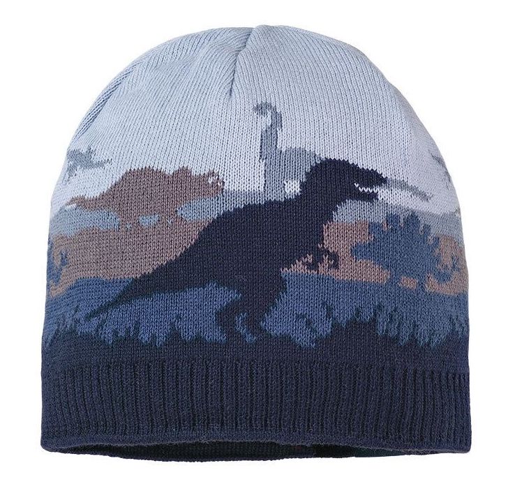 Maximo Jungs Beanie Mütze in Blau Jacquard Dinos 
