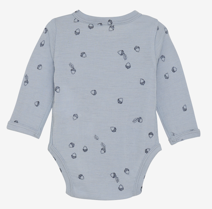 FIXONI Wolle Seide Langarm Body in Blau - Eichel Allover FIXONI Wolle Seide Langarm Body in Blau - Eichel Allover
