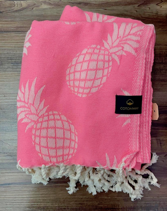 Cotonway Hamam Tuch Baumwolle 100 cm x 200 cm in Neon Pink - Ananas