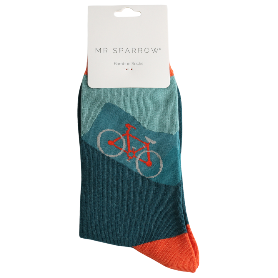 Mr. Heron Bambus Herren Socken in Petrol Teal - Hill Climb mit Fahrrad Mr. Heron Bambus Herren Socken in Petrol Teal - Hill Climb mit Fahrrad