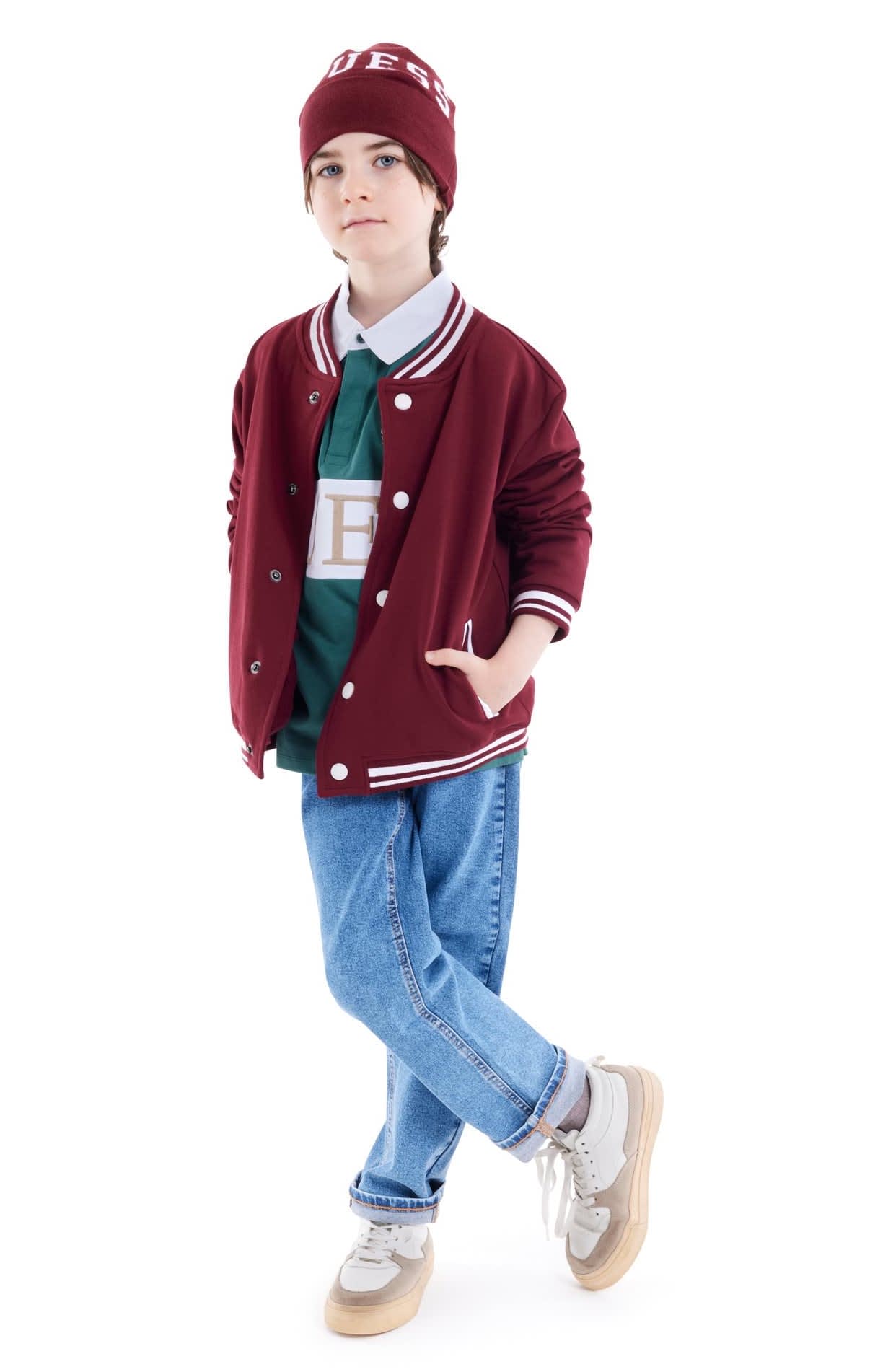 Guess Bestickte Bomberjacke College Jacke in Maroon Rot