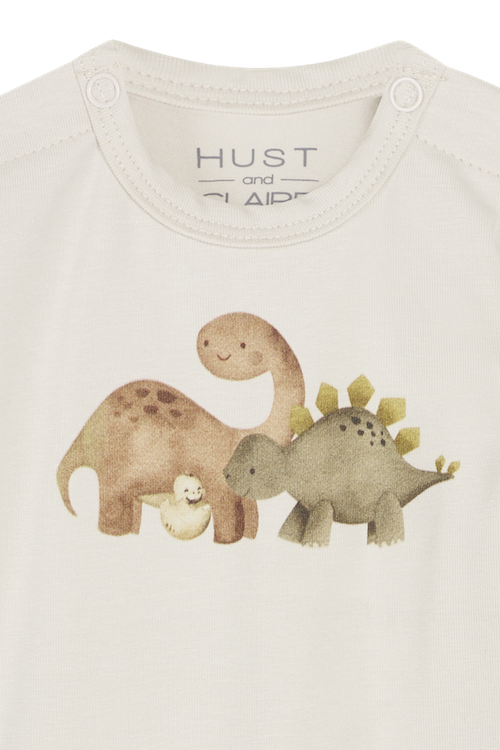 Hust & Claire Langarm Body in Creme Oatmeal- Dinosaurier Hust & Claire Langarm Body in Creme Oatmeal- Dinosaurier