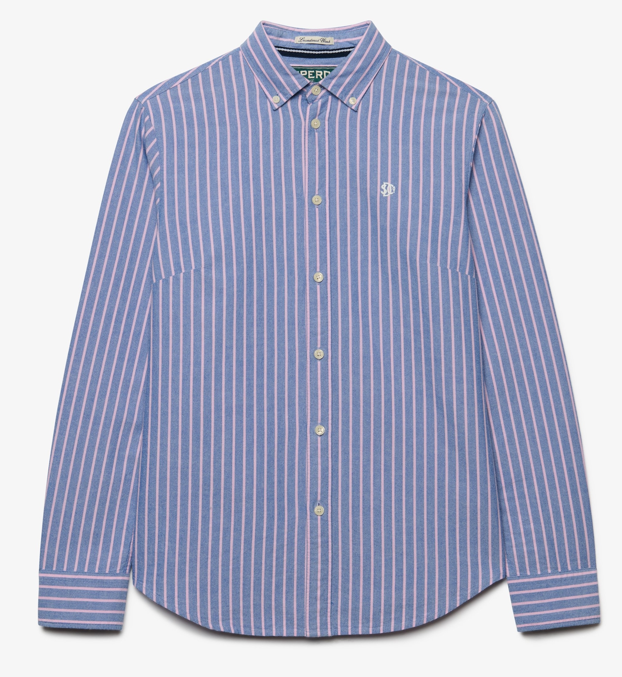 Superdry Oxford Langarmhemd mit schmaler Passform für Damen - Denim Blau mit Flieder Streifen