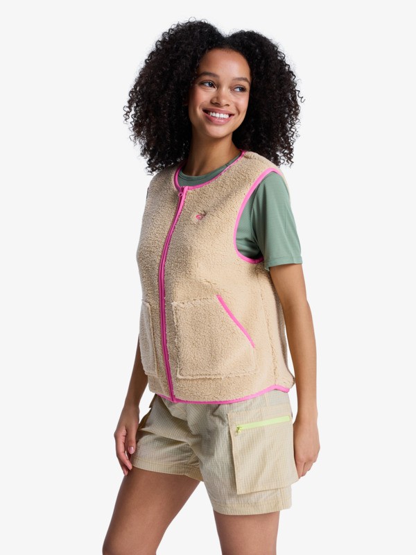 Roxy Boundless Spirit Fleece Weste in Beige & Pink